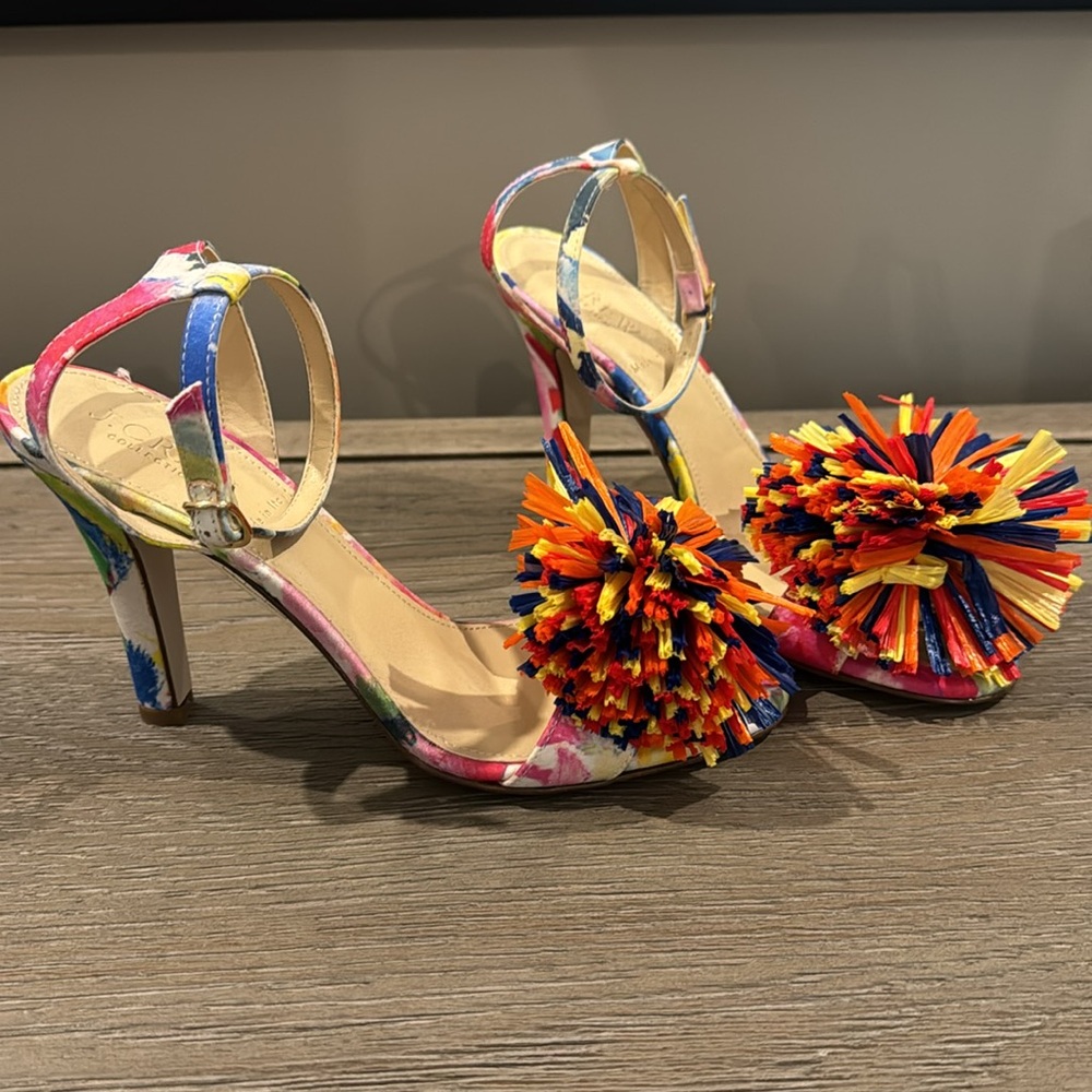J. Crew Collection multicolor raffia bow ankle strap heels - Picture 3 of 6
